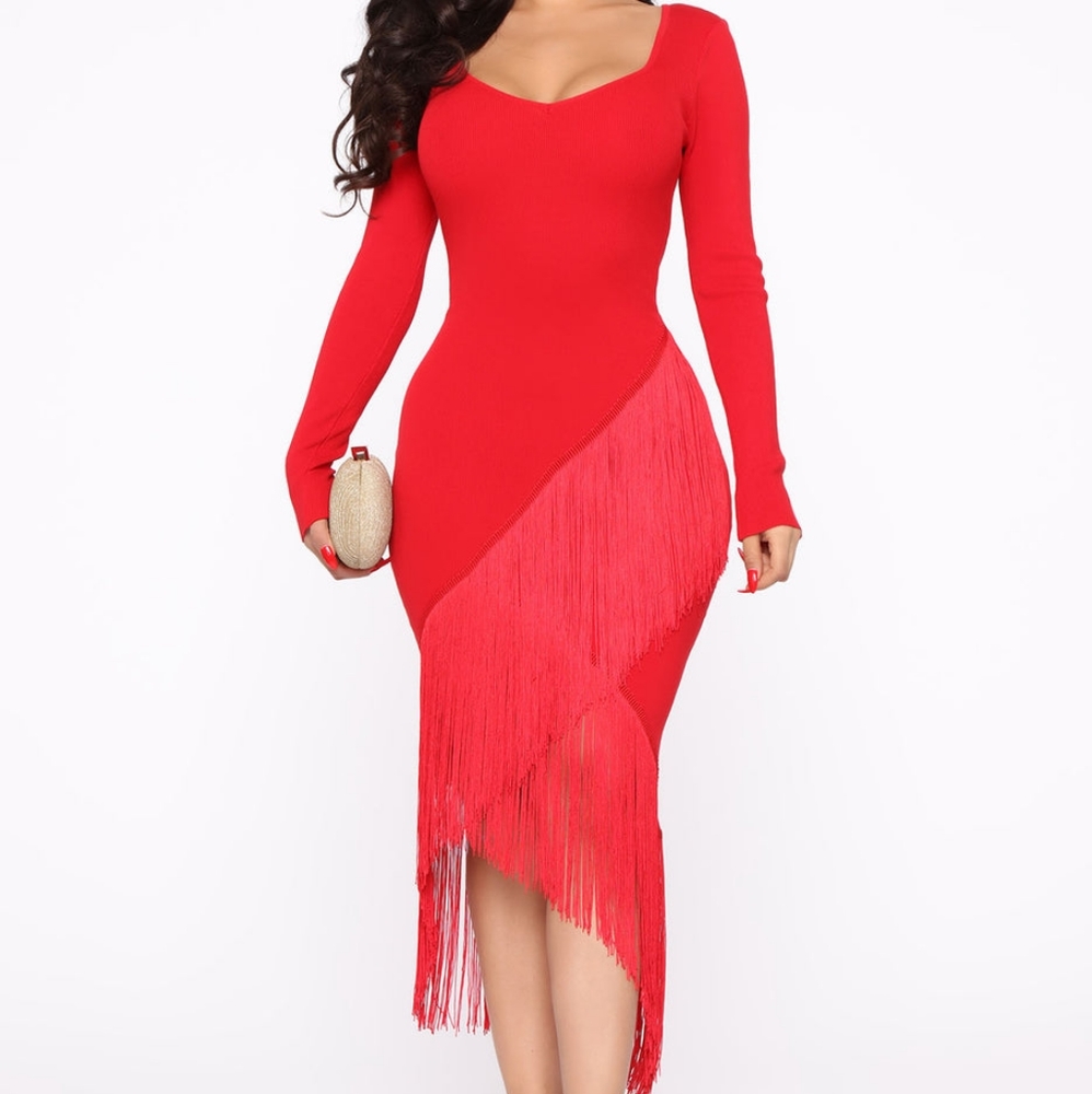 Very Sexy Fringe Dress, Red, Size XL